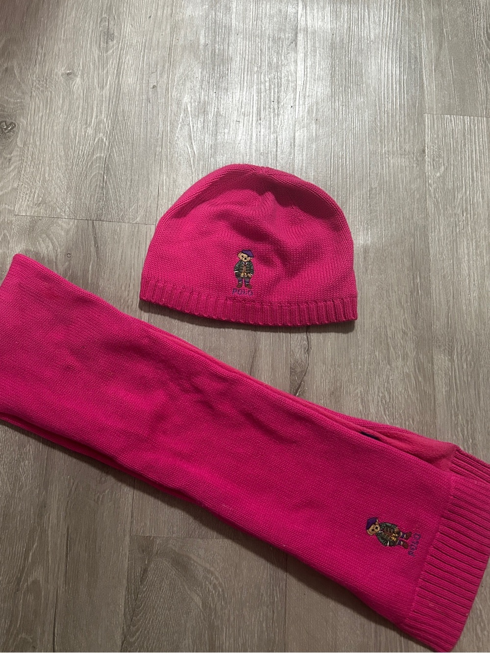 Ralph Lauren Hot Pink Knit Beanie and Scarf Set
